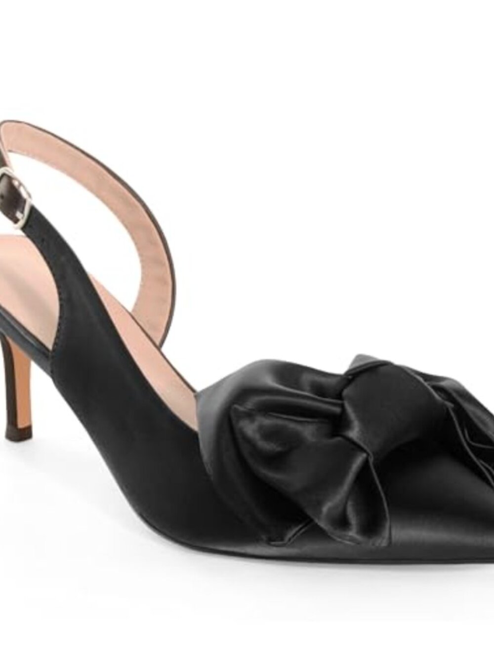 Satin Pointed Toe Slingback Bow Kitten Heel Pump